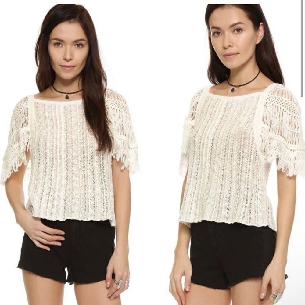 Free People Blackbird Macrame top Ivory comb size XS